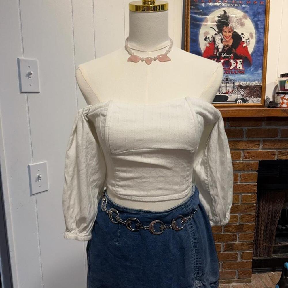 Billabong White off the shoulder top with puffy sleeves size small